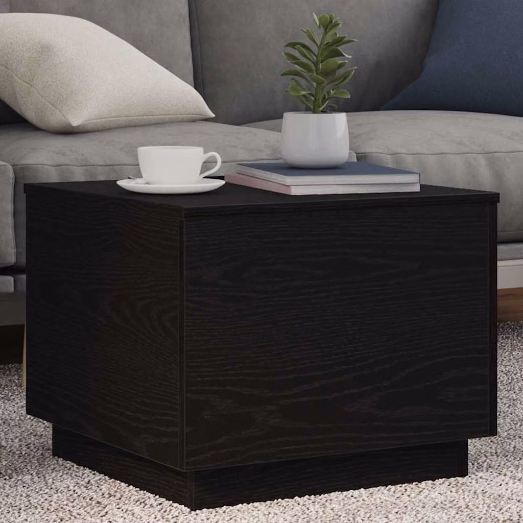 vidaXL Tavolino da Salotto Moderno con Luci LED in Rovere e Nero L/P/H: 50 x 50 x 40 cm
