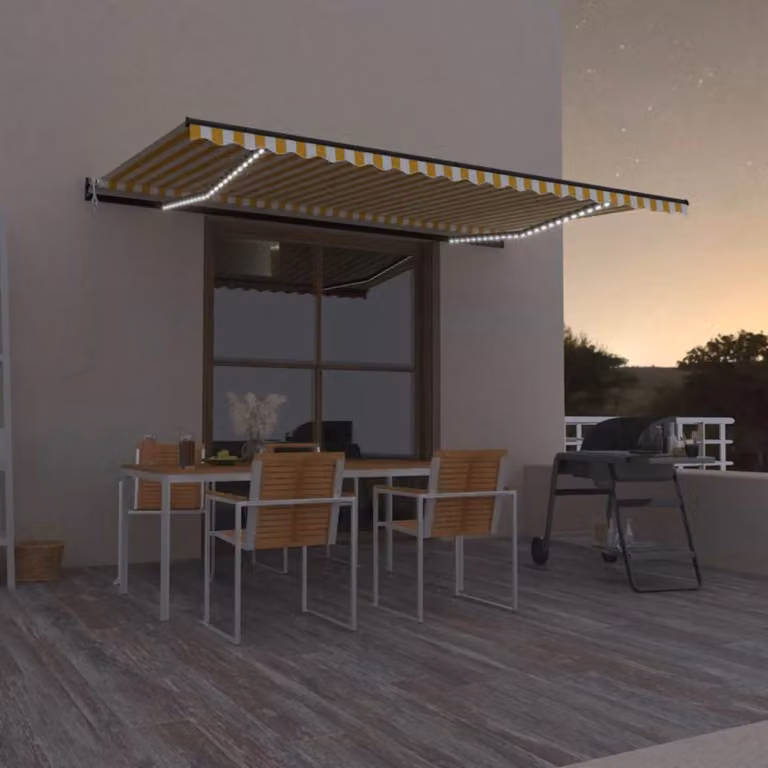 Tenda retrattile vidaXL con bracci pieghevoli in alluminio e tessuto in poliestere, Giallo e Bianco, L: 500 cm, P: 300 cm