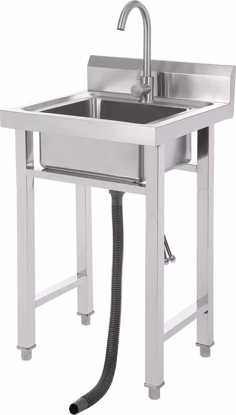 Lavello in acciaio inox per gastro - Monolavello freestanding - Con rubinetto a 360° - Rettangolare - 35×31×19 cm - Lucido/Spazzolato - Argento