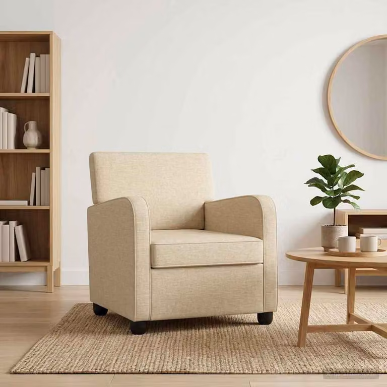 Poltrona lounge moderna vidaXL in tessuto beige con braccioli