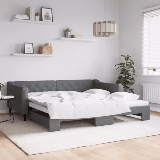 Divano Letto Moderno vidaXL con Letto Estraibile in Tessuto Grigio L/P/H: 223 x 110 x 67 cm con Materasso 100 x 200 cm – 1