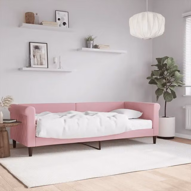 Divano Letto con Materasso-Sofa Letto-Daybed Rosa 80x200 cm in Velluto 180726