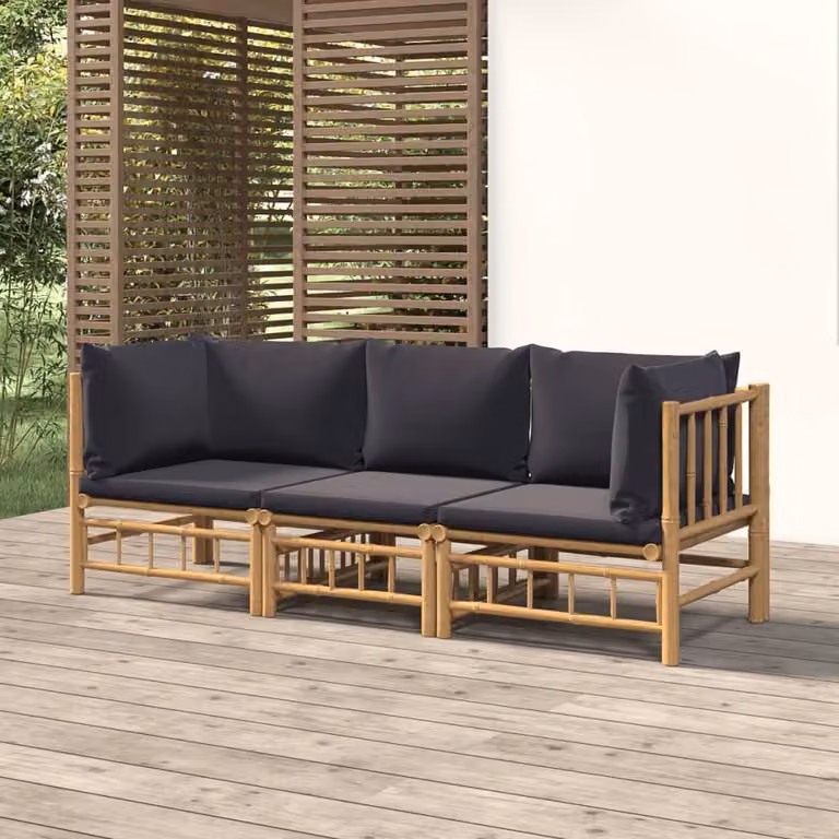 Maison Exclusive - Set da giardino a 3 pezzi con cuscini grigio scuro in bambù