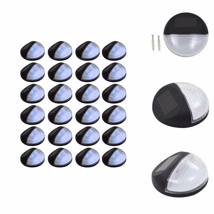 vidaXL Luci solari da esterno per parete LED 24 pz. Rotonde nere - Illuminazione esterna