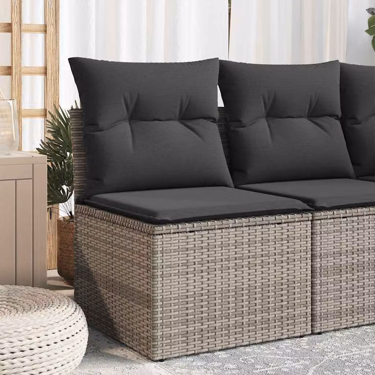 vidaXL Divano da Giardino Moderno in Polyrattan Grigio con Cuscini Imbottiti e Rivestimenti Rimovibili