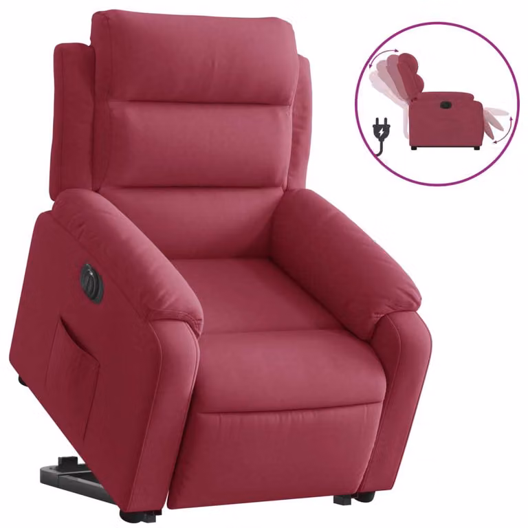 Poltrona Alzapersona Reclinabile Elettrica Rosso Vino Velluto