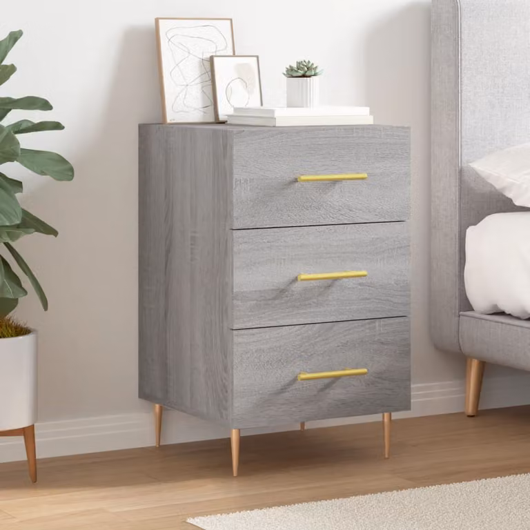 Comodino moderno vidaXL in legno e metallo, colore grigio, L/P/H: 40 x 40 x 66 cm