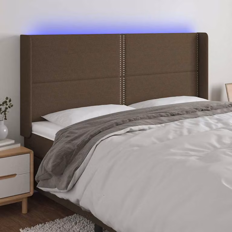Testiera per letto con LED e porta USB vidaXL in tessuto marrone scuro L: 183 cm, P: 16 cm, H: 118/128 cm