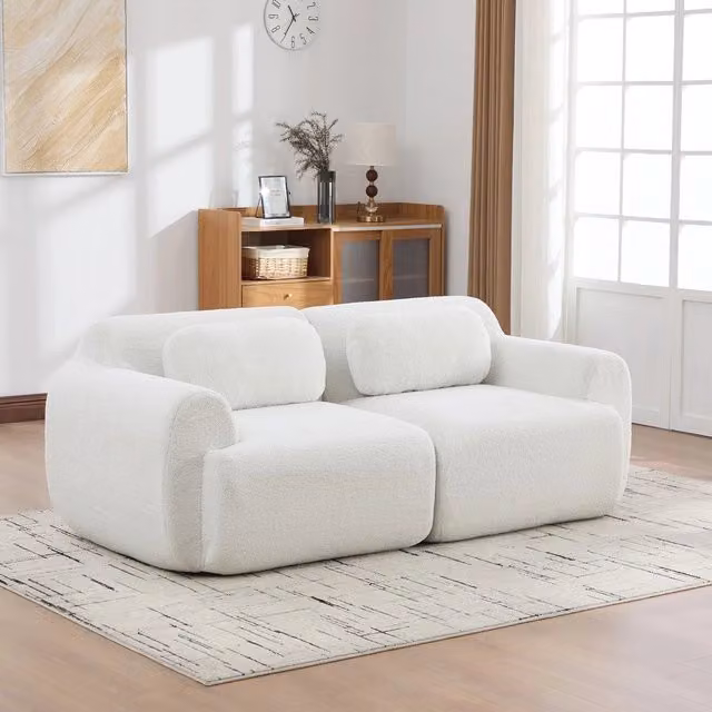 Divano Modulare in Tessuto Chenille ¨C MINIMAL ¨C Avorio, Morbido, Antiscivolo