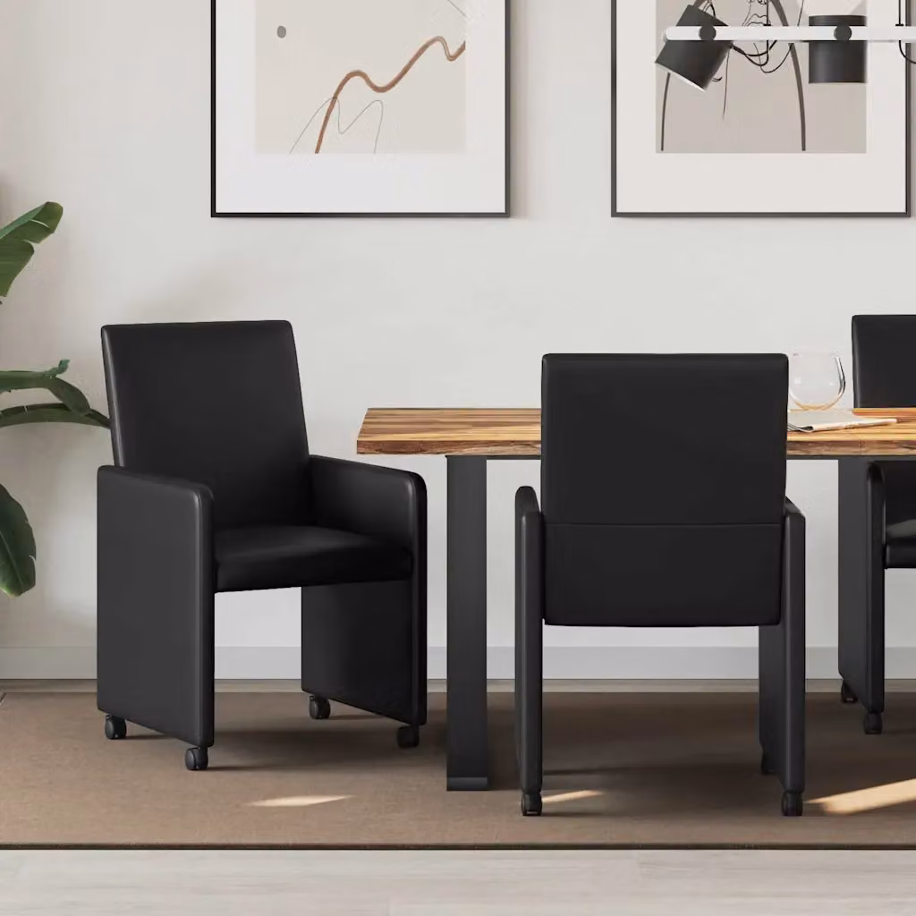 Set di 2 sedie da pranzo vidaXL con ruote in pelle sintetica nera, L: 57 cm, P: 66 cm, H: 94 cm – 1