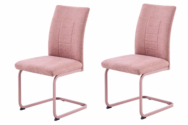 Tavoli Hela, set da 2 sedie da pranzo Augusta, tessuto a trama Chenille color albicocca, larghezza seduta XL, imbottitura con molle NOSAG, struttura in tinta con il tessuto, portata massima 140 kg