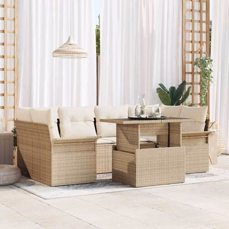 Maison Exclusive - Set da giardino composto da 7 pezzi. Colore: beige. Materiale: rattan sintetico