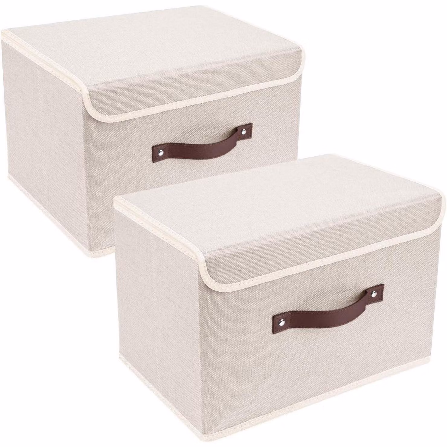Contenitore pieghevole con coperchio, in tessuto, lavabile, dimensioni 38x25x25 cm, confezione da 2, colore beige