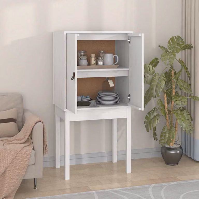 vidaXL Credenza Bianca in Legno di Pino Rustico con Ante a Battente, L/P/H: 60 x 40 x 120 cm