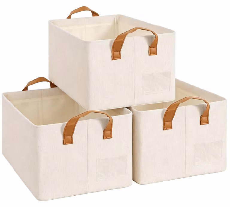 Set di contenitori pieghevoli, 3 contenitori in tessuto con struttura in metallo, dimensioni 47 x 28 x 20 cm, ideali per la camera da letto