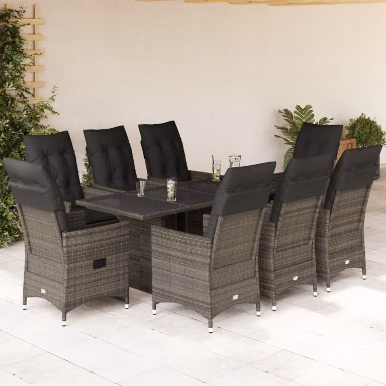 Maison Exclusive - Set da pranzo da giardino 9 pezzi con cuscini in polyrattan grigio