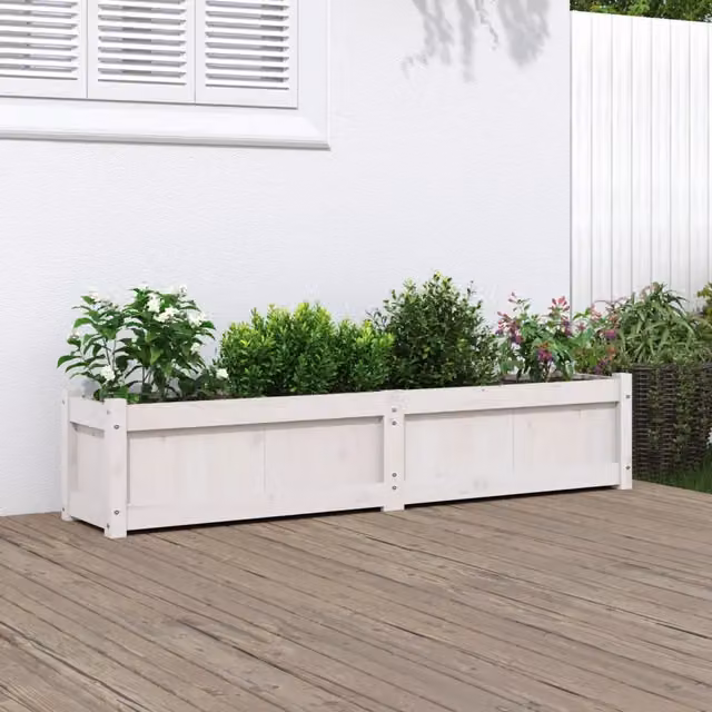 Fioriera da Giardino-Vaso da Esterno Bianca 150x31x31 cm Legno Massello di Pino
