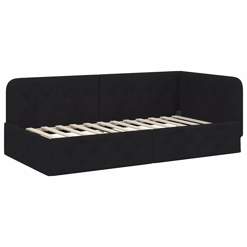vidaXL Cornice del letto ad angolo moderna in tessuto nero L/P/H: 200 x 100 x 72 cm – 2