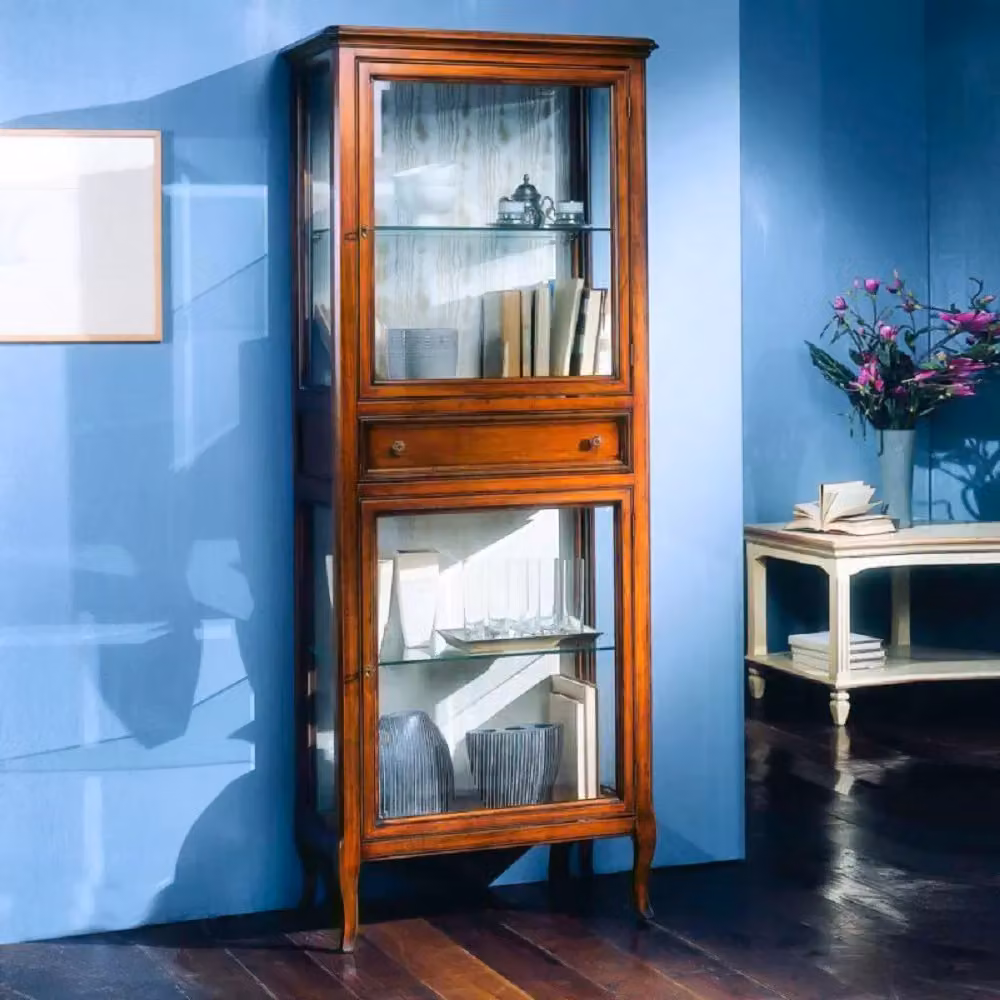 Vetrina classica in legno con 2 porte in vetro e 1 cassetto Mobili 2G finitura bassano L: 70 cm, P: 40 cm, H: 175 cm – 2