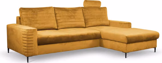 Divano ad angolo "Collin" Divano ad angolo funzione letto giallo senape / piedi neri Recamiere destra