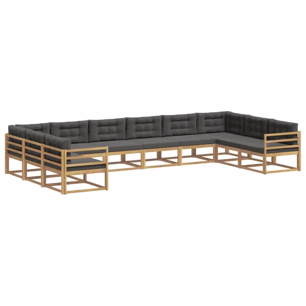Set di divani da esterno a forma di U vidaXL in legno di acacia con cuscini bianchi e antracite – 2
