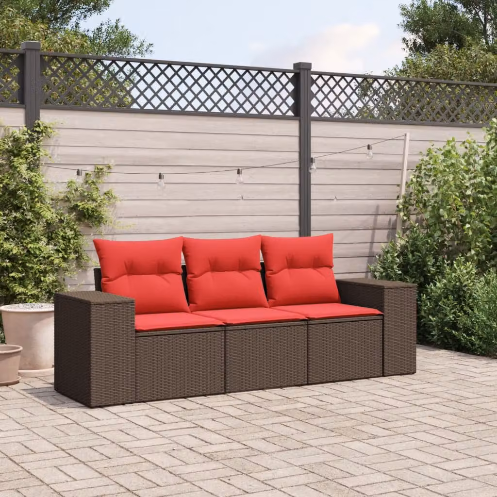 Set di divani da giardino vidaXL in polyrattan marrone con cuscini inclusi