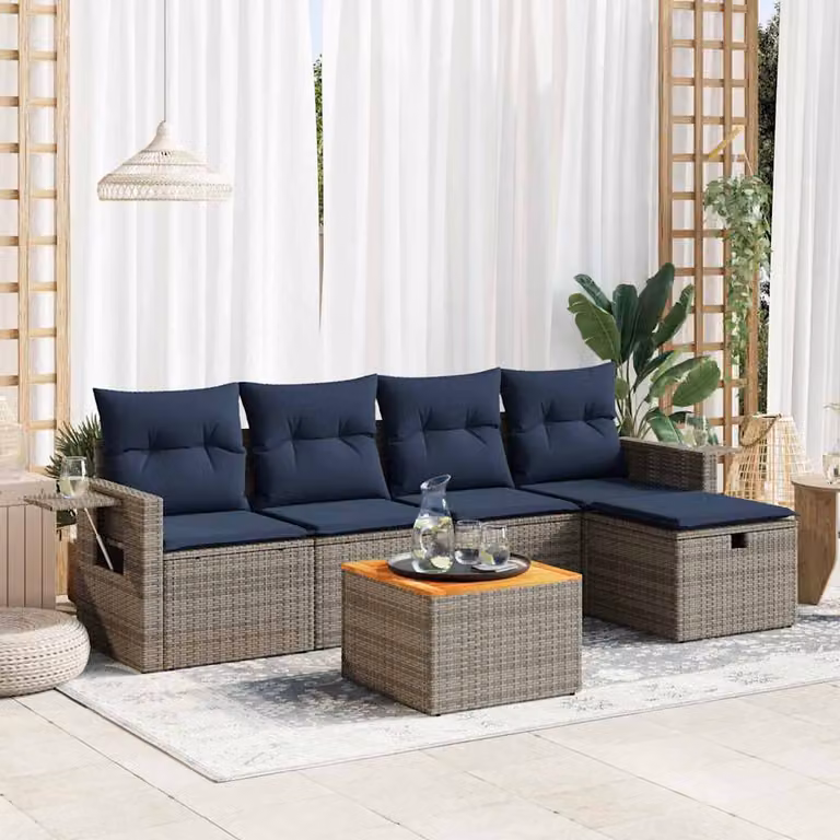 Set Divano da Giardino vidaXL 6 pz a Forma di L con Cuscini e Tavolino, Polyrattan e Metallo, Grigio