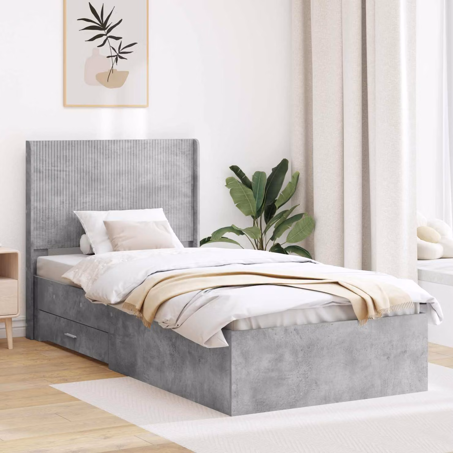 vidaXL Struttura letto moderna con contenitore e testata in legno MDF Grigio
