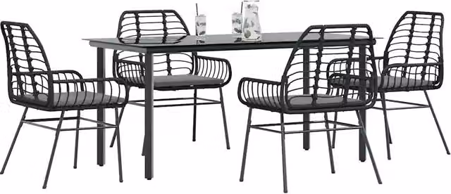 Set da Pranzo da Giardino con Cuscini 5 pz Polyrattan Vetro 3334551