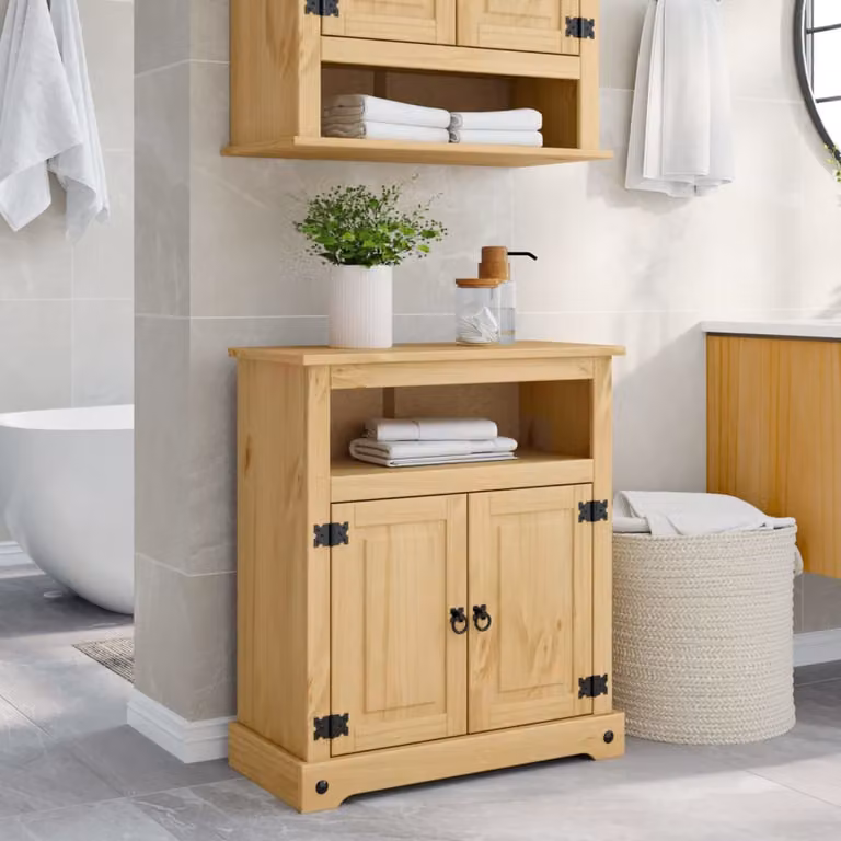 Mobile da bagno vidaXL Corona in legno massello di pino color marrone, L: 70 cm, P: 33 cm, H: 80 cm