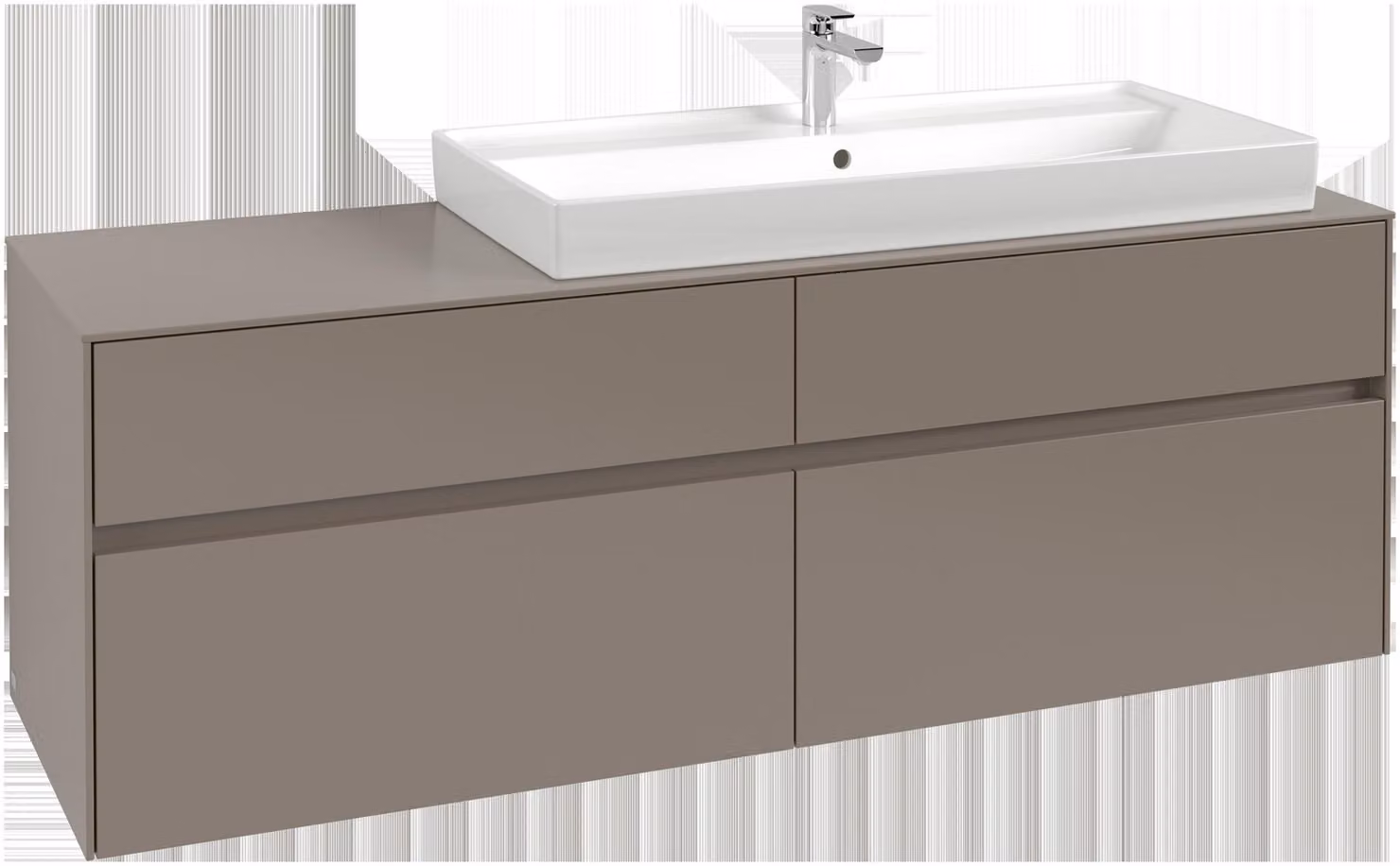 Villeroy & Boch Collaro Meuble sous-lavabo, lavabo à droite, 4 tiroirs, suspendu, avec éclairage, 1600x548x500mm, C030B0VM, C030B0VM
