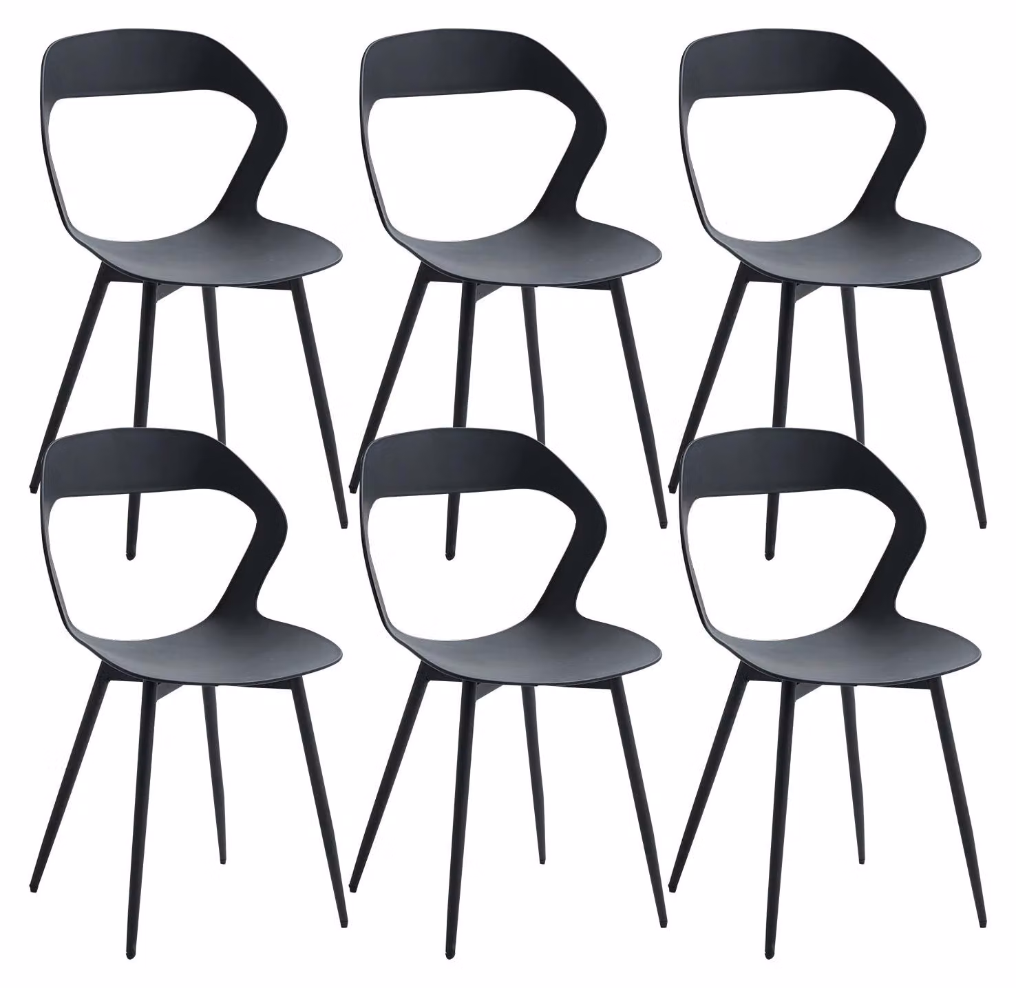 Sedie da pranzo - Set da 6 - Schienale traforato - Design ergonomico - Seduta in plastica - Struttura in metallo - Colore: nero
