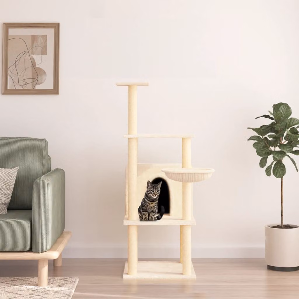 Albero per gatti vidaXL con tiragraffi in sisal e amaca, colore beige, Altezza: 132 cm