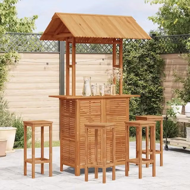 Tavolo Bar Esterno con Tetto 113x106x217cm Massello di Acacia 45909