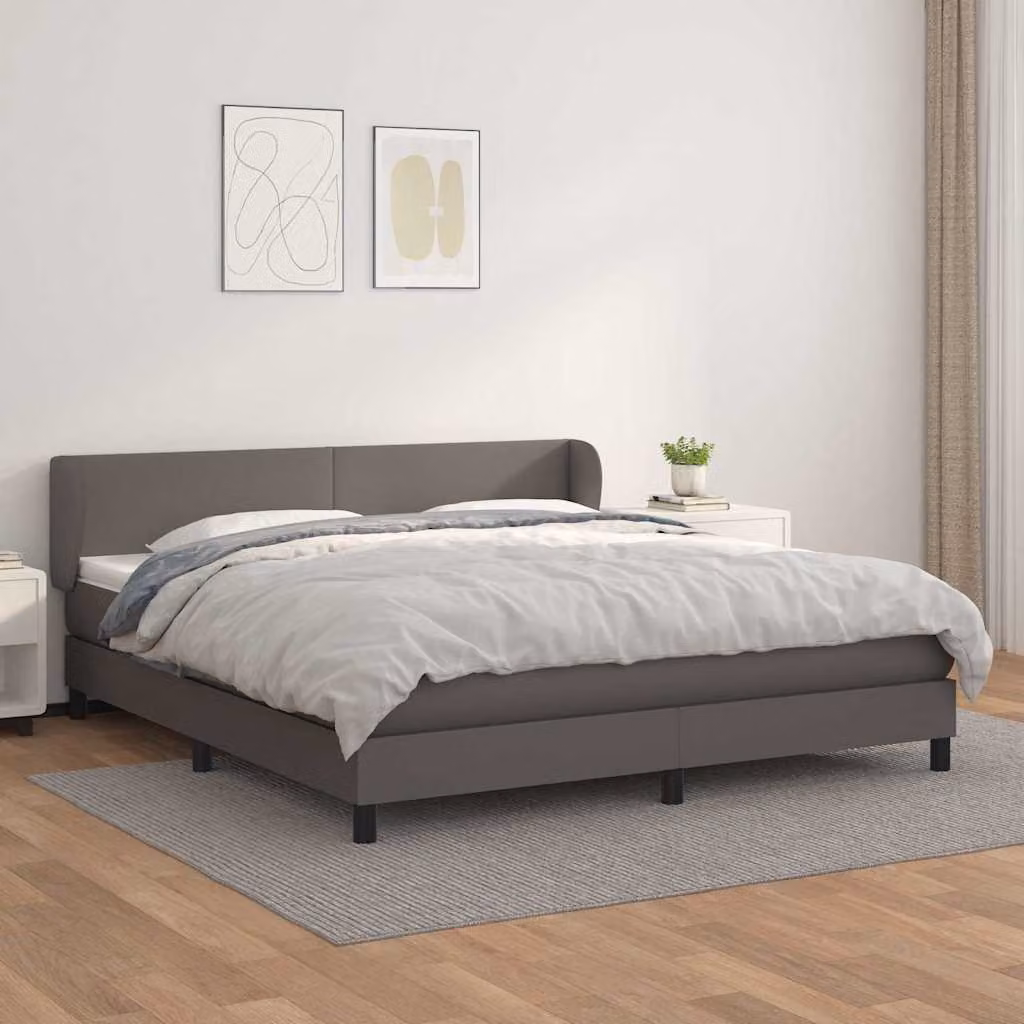 vidaXL Giroletto a Molle con Materasso in Similpelle Grigio e Bianco L/P: 180 x 200 cm – 1