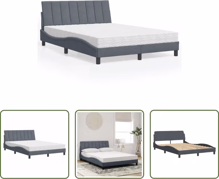 The Living Store Letto con materasso grigio scuro 140x200 cm in velluto