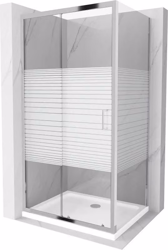 Mexen Apia cabina doccia scorrevole 120 x 70 cm, strisce bianche, cromo + piatto Flat - 840-120-070-01-20-4010