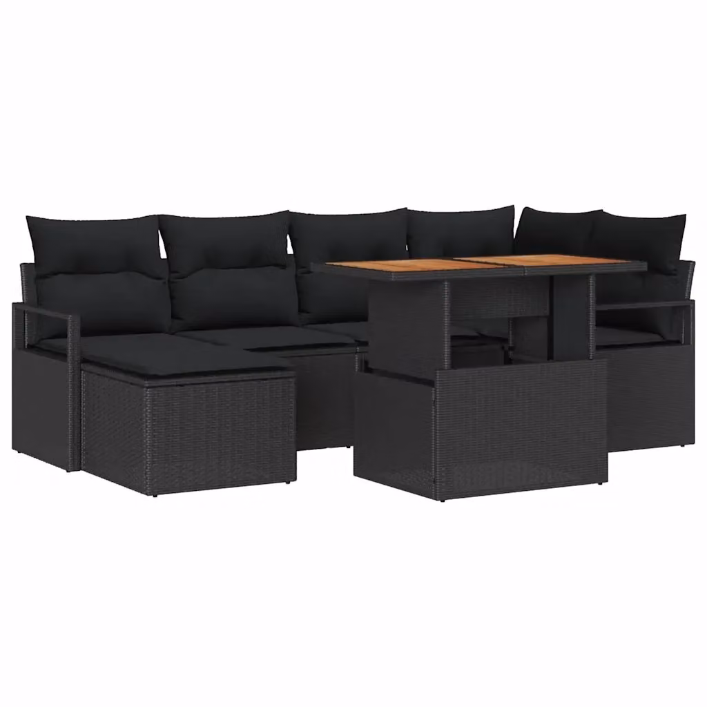 Set Divano da Giardino vidaXL 7 Pezzi in Polyrattan Nero con Cuscini e Contenitore per Archiviazione – 2