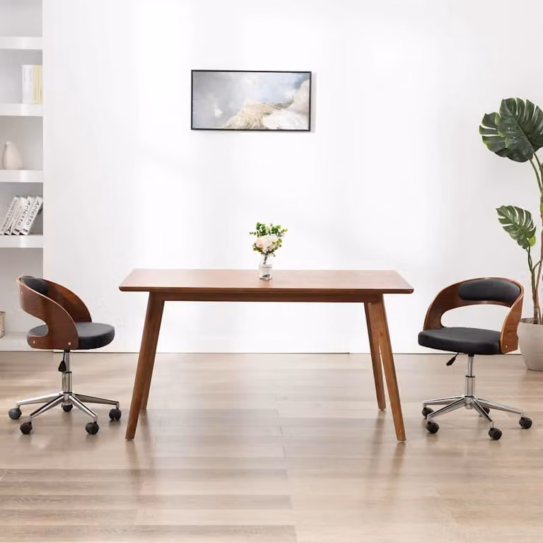 Set di 2 sedie da pranzo girevoli vidaXL in similpelle nera e legno curvo con design moderno