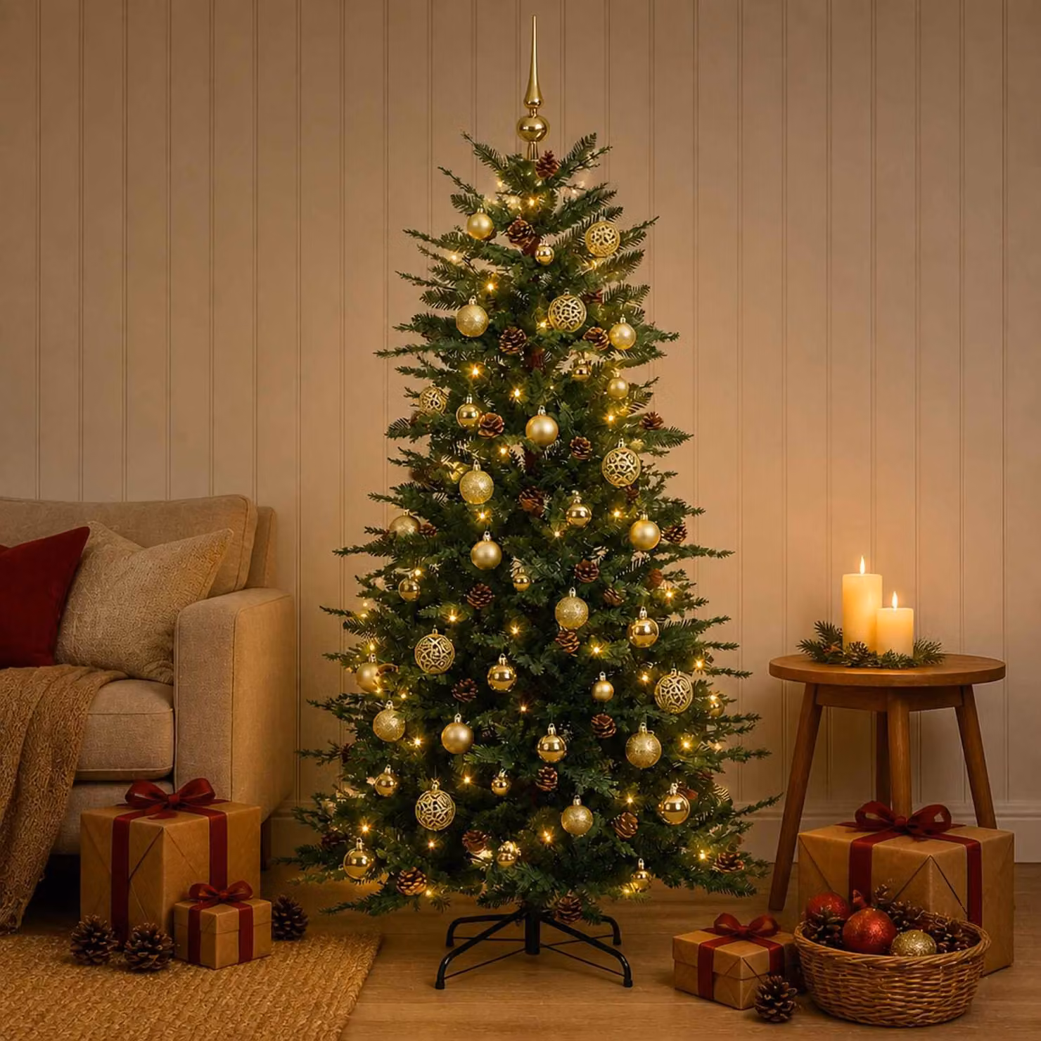 Albero di Natale artificiale pieghevole, altezza 150 cm, con 150 luci a LED