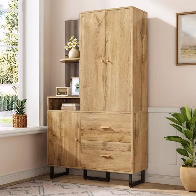 Guardaroba da ingresso 110x38x186 cm nero e naturale in MDF, pannelli imbottiti