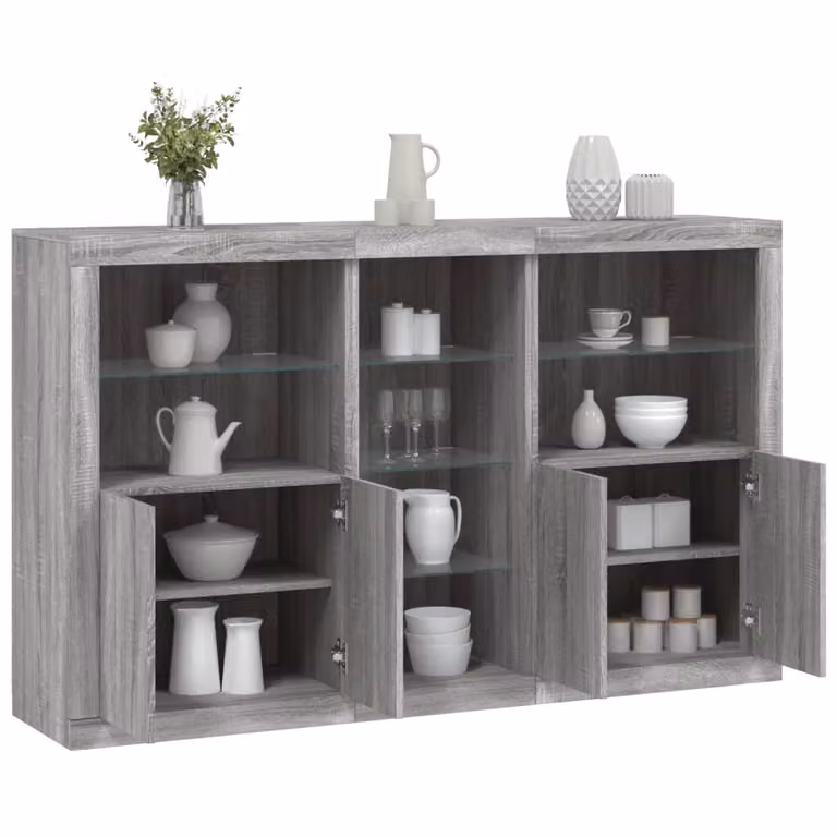 vidaXL Credenza Moderna con Luci LED Grigio L: 162 cm, P: 37 cm, H: 100 cm