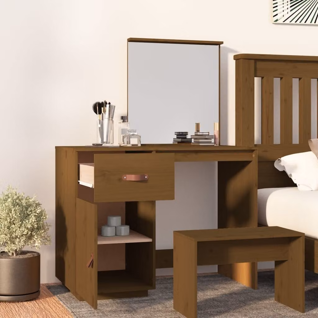 The Living Store Comodino marrone miele 95x50x134 cm in legno di pino massiccio