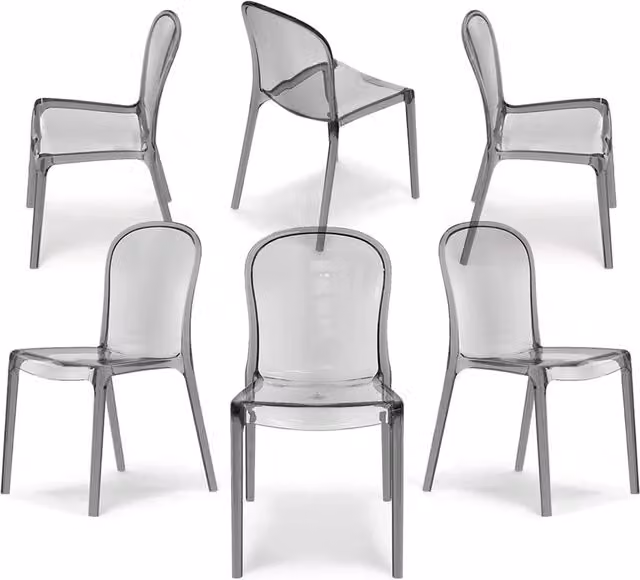 Set 6 sedie trasparenti in metacrilato EVA, impilabile, design moderno, ideale per sala da pranzo, soggiorno, cucina, sala d’attesa, bar, ristoranti colore Trasparente Fumè