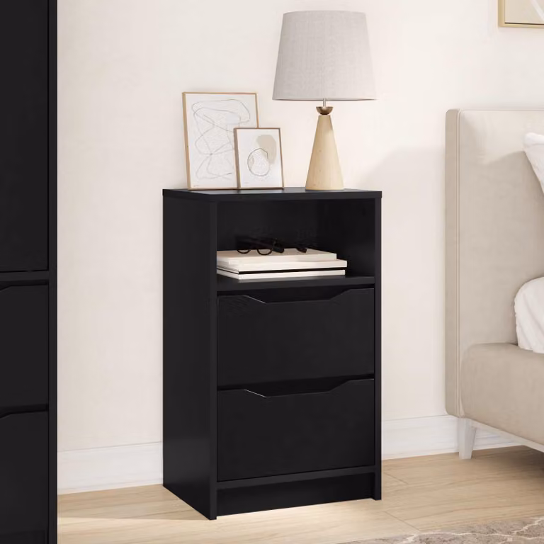 Comodino moderno vidaXL in MDF nero opaco L/P/H: 40 x 30 x 67 cm