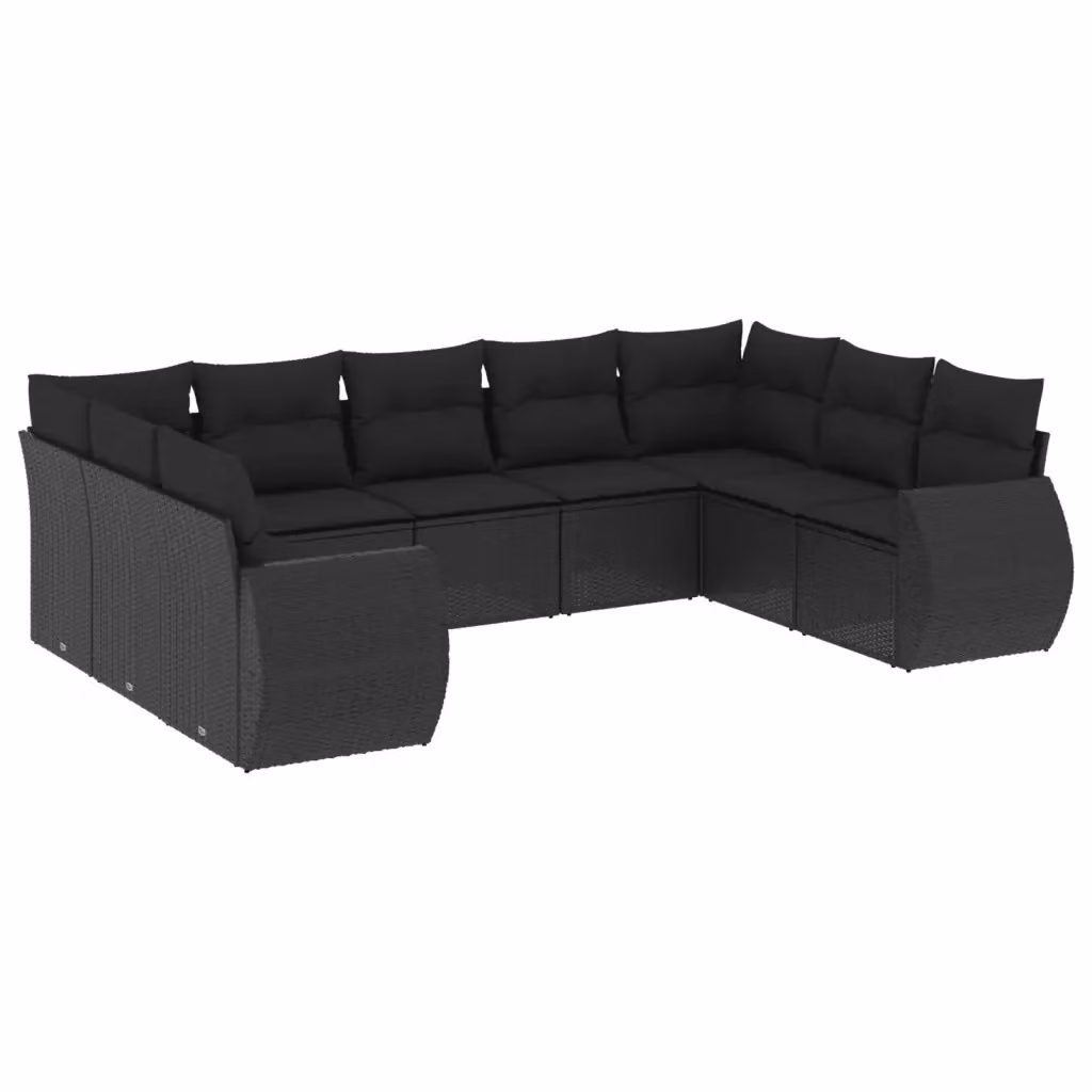 Set di divani da giardino vidaXL in rattan nero con cuscini e struttura in acciaio, 9 pezzi – 2