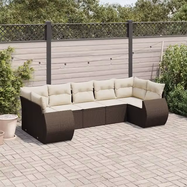 Set Divani da Giardino 7 pz con Cuscini Marrone in Polyrattan 3221792