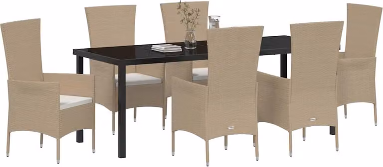 vidaXL Set da pranzo da giardino, 7 pezzi, beige, rattan sintetico