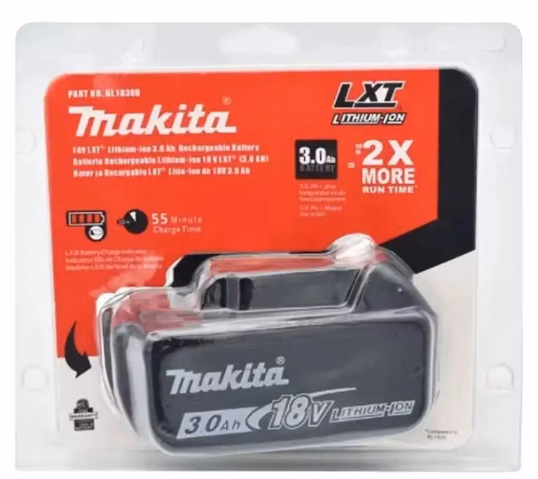 Batterie per utensili elettrici, alta capacità, sistema di protezione integrato, 1 pezzo da 3,0 Ah, 18V