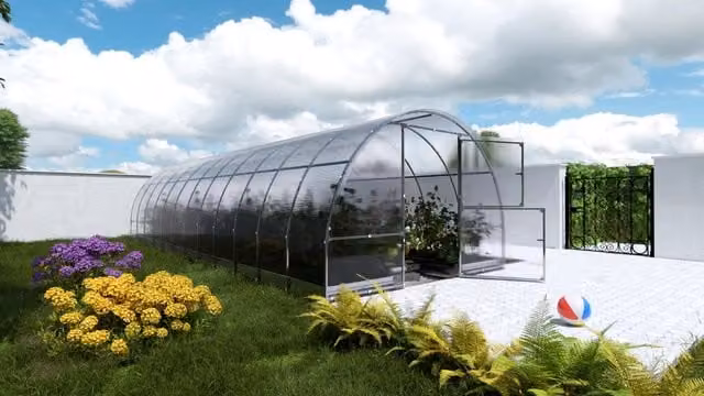 Serra da giardino KLASIKA EASY con rivestimento in policarbonato trasparente e struttura in acciaio zincato, L/P: 8 x 3 m – 1